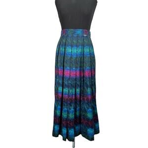 VTG 80s 90s Geiger Austria Women Multicolor Floral Leaf Pleated Midi Skirt sz 38